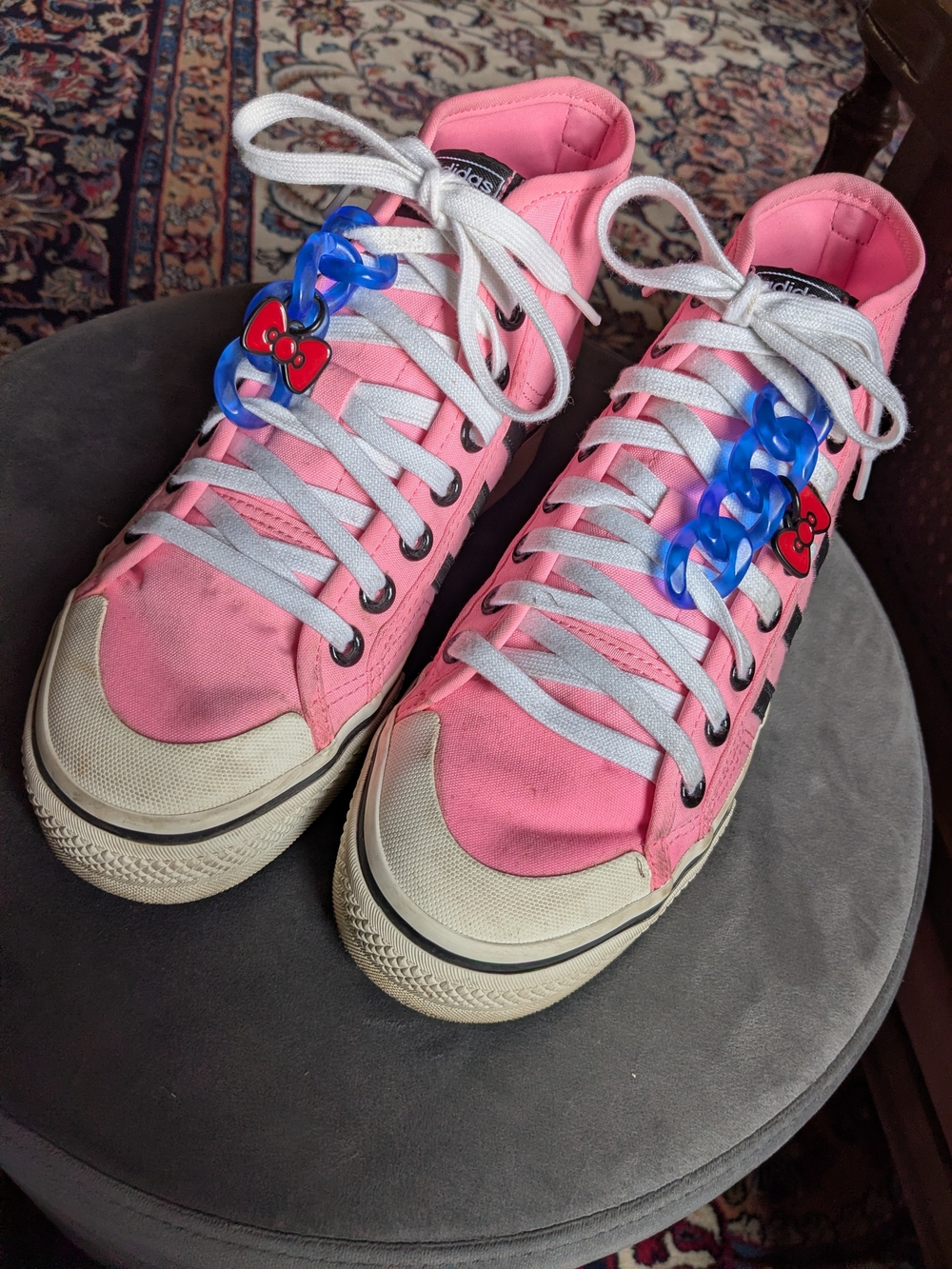 adidas Originals Hot Pink Hello Kitty Nizza High-Top Sneakers - Picture 1 of 8